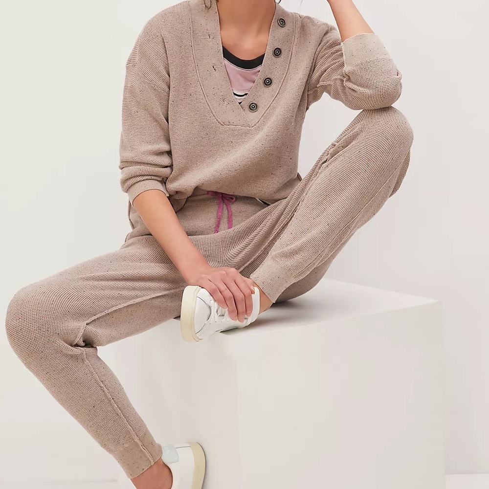 Daily Practice by Anthropologie Oatmeal Confetti Knit Lounge Set